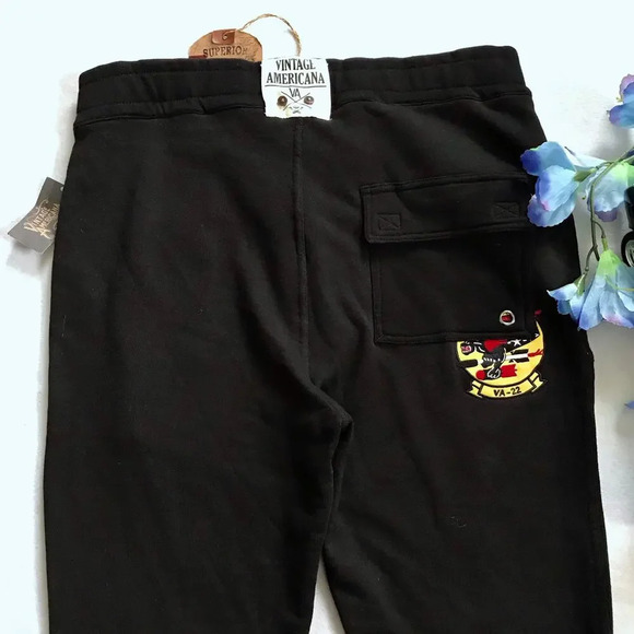 Vintage Americana NWT Black Jogger with Patches Men M - Picture 7 of 12